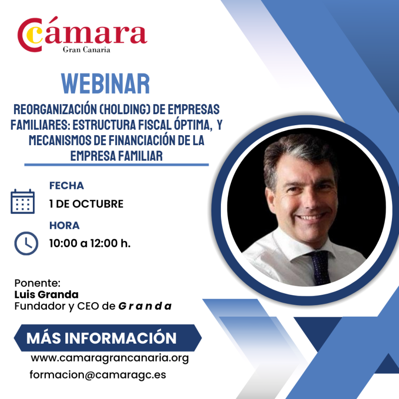 WEBINAR. REORGANIZACIÓN (HOLDING) DE EMPRESAS FAMILIARES: ESTRUCTURA FISCAL ÓPTIMA, Y MECANISMOS DE FINANCIACIÓN DE LA EMPRESA FAMILIAR.